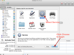 Select Service in Automator